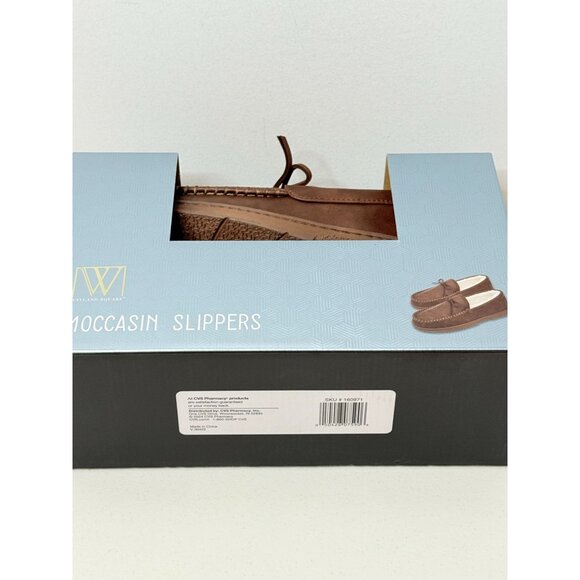 Wayland Square Moccasin Slippers Mens Size L 9 10 Brown Faux Leather Faux Fur - Picture 8 of 8